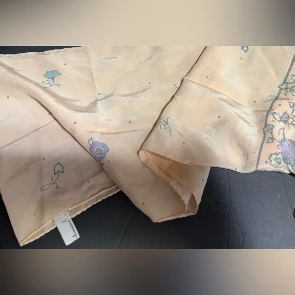 100% silk Vintage Ginnie Johansen peach floral design scarf